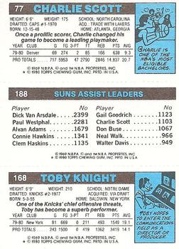 1980-81 Topps #77 / 168 / 188 Toby Knight / Paul Westphal / Charlie Scott Back