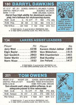 1980-81 Topps #134 / 180 / 201 Tom Owens / Norm Nixon / Darryl Dawkins Back