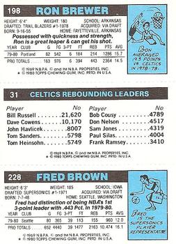 1980-81 Topps #31 / 198 / 228 Fred Brown / Larry Bird / Ron Brewer Back