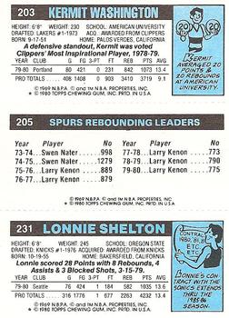 1980-81 Topps #203 / 205 / 231 Lonnie Shelton / Larry Kenon / Kermit Washington Back