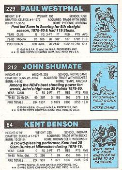 1980-81 Topps #84 / 212 / 229 Kent Benson / John Shumate / Paul Westphal Back