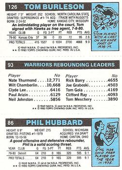1980-81 Topps #86 / 93 / 126 Phil Hubbard / Robert Parish / Tom Burleson Back