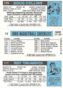 1980-81 Topps #13 / 111 / 179 Rudy Tomjanovich / Eddie Johnson / Doug Collins Back