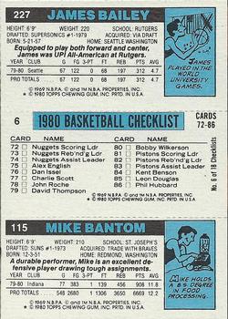 1980-81 Topps #6 / 115 / 227 Mike Bantom / Adrian Dantley / James Bailey Back