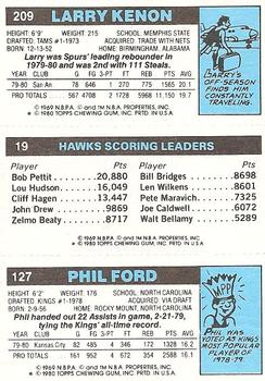 1980-81 Topps #19 / 127 / 209 Phil Ford / John Drew / Larry Kenon Back