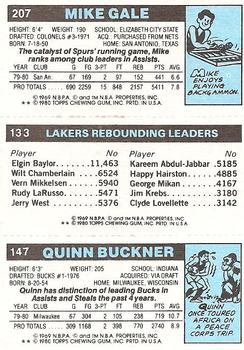 1980-81 Topps #133 / 147 / 207 Quinn Buckner / Kareem Abdul-Jabbar / Mike Gale Back