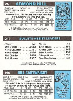 1980-81 Topps #25 / 166 / 244 Bill Cartwright / Kevin Porter / Armond Hill Back