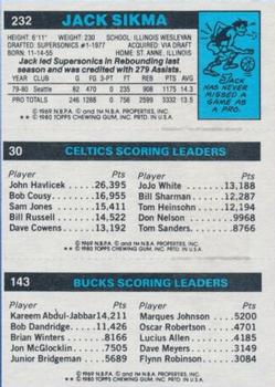1980-81 Topps #30 / 143 / 232 Marques Johnson / Larry Bird / Jack Sikma Back