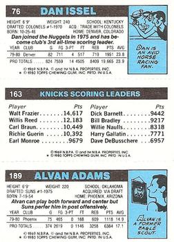 1980-81 Topps #76 / 163 / 189 Alvan Adams / Bill Cartwright / Dan Issel Back