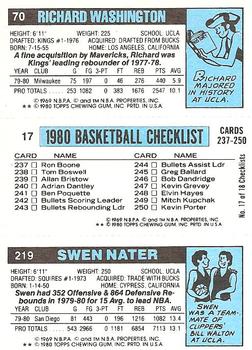1980-81 Topps #17 / 70 / 219 Swen Nater / Calvin Murphy / Richard Washington Back