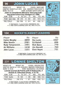 1980-81 Topps #96 / 104 / 231 Lonnie Shelton / Allen Leavell / John Lucas Back