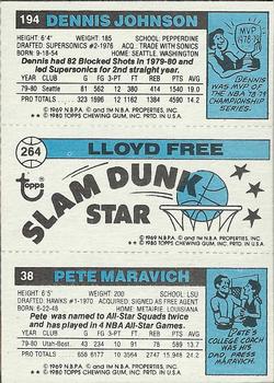 1980-81 Topps #38 / 194 / 264 Pete Maravich / Lloyd Free / Dennis Johnson Back