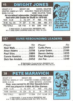 1980-81 Topps #38 / 46 / 187 Pete Maravich / Leonard Robinson / Dwight Jones Back