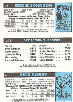 1980-81 Topps #26 / 40 / 234 Rick Robey / Adrian Dantley / Eddie Johnson Back