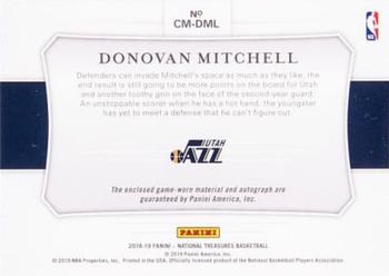 2018-19 Panini National Treasures - Colossal Material Autographs Prime #CM-DML Donovan Mitchell Back