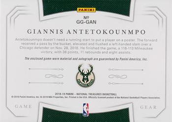 2018-19 Panini National Treasures - Game Gear Autographs Prime #GG-GAN Giannis Antetokounmpo Back
