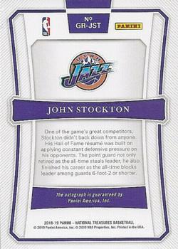 2018-19 Panini National Treasures - NBA Greats Signatures #GR-JST John Stockton Back