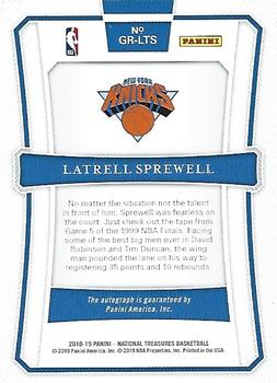 2018-19 Panini National Treasures - NBA Greats Signatures #GR-LTS Latrell Sprewell Back