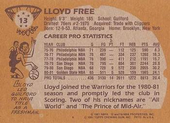 1981-82 Topps #13 Lloyd Free Back