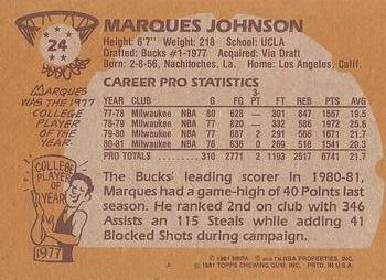 1981-82 Topps #24 Marques Johnson Back