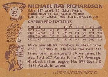 1981-82 Topps #27 Micheal Ray Richardson Back