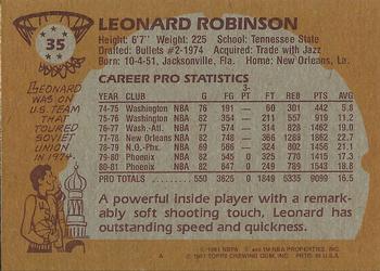 1981-82 Topps #35 Leonard Robinson Back