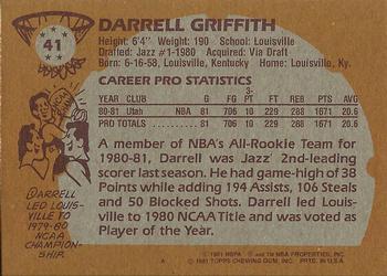1981-82 Topps #41 Darrell Griffith Back
