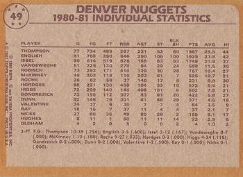 1981-82 Topps #49 David Thompson / Dan Issel / Kenny Higgs Back