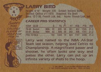 1981-82 Topps #4 Larry Bird Back