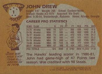 1981-82 Topps #1 John Drew Back