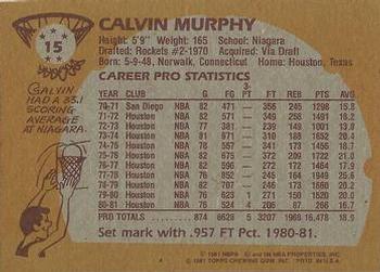 1981-82 Topps #15 Calvin Murphy Back