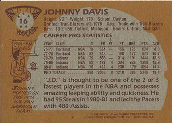 1981-82 Topps #16 Johnny Davis Back