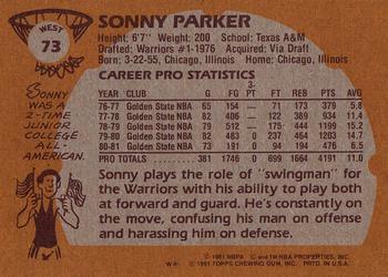 1981-82 Topps #W73 Sonny Parker Back
