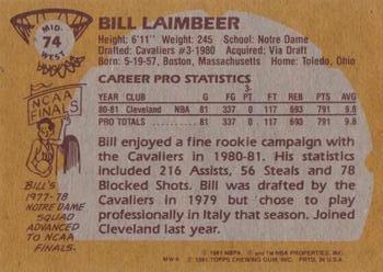1981-82 Topps #MW74 Bill Laimbeer Back