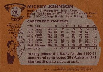 1981-82 Topps #MW98 Mickey Johnson Back