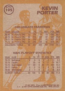 1981-82 Topps #E105 Kevin Porter Back