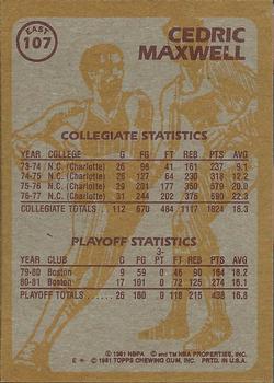 1981-82 Topps #E107 Cedric Maxwell Back