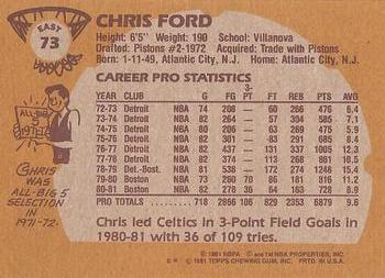 1981-82 Topps #E73 Chris Ford Back