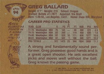 1981-82 Topps #E94 Greg Ballard Back