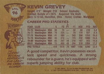 1981-82 Topps #E96 Kevin Grevey Back