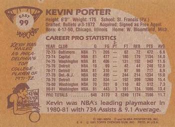 1981-82 Topps #E99 Kevin Porter Back