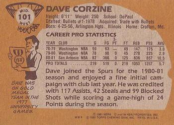 1981-82 Topps #MW101 Dave Corzine Back