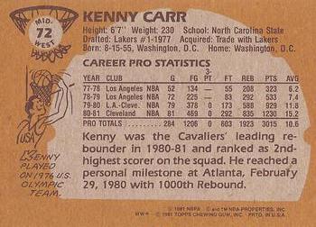 1981-82 Topps #MW72 Kenny Carr Back