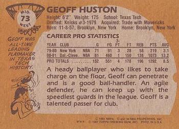 1981-82 Topps #MW73 Geoff Huston Back