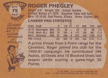 1981-82 Topps #MW75 Roger Phegley Back