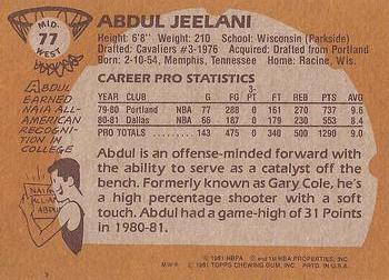 1981-82 Topps #MW77 Abdul Jeelani Back