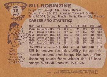 1981-82 Topps #MW78 Bill Robinzine Back