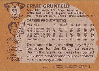 1981-82 Topps #MW94 Ernie Grunfeld Back