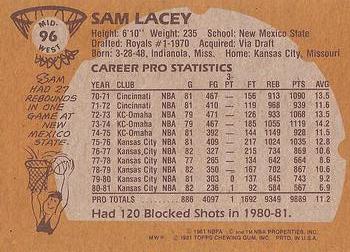 1981-82 Topps #MW96 Sam Lacey Back