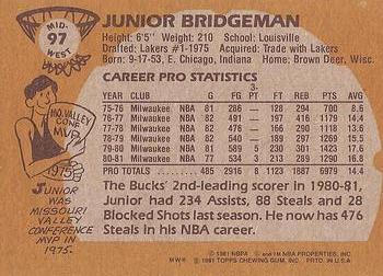 1981-82 Topps #MW97 Junior Bridgeman Back